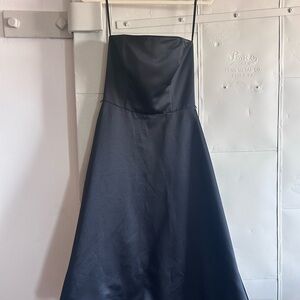 White House Black Market Strapless Scalloped Black Midi Dress